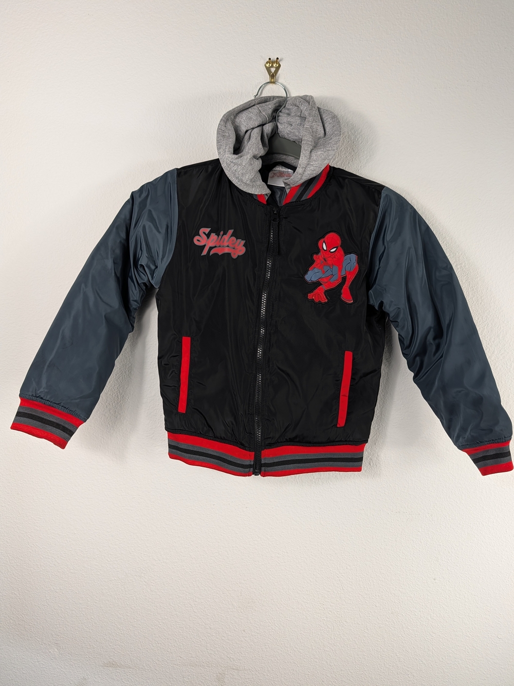 Spiderman Black & Gray Hooded Bomber Jacket for Kids